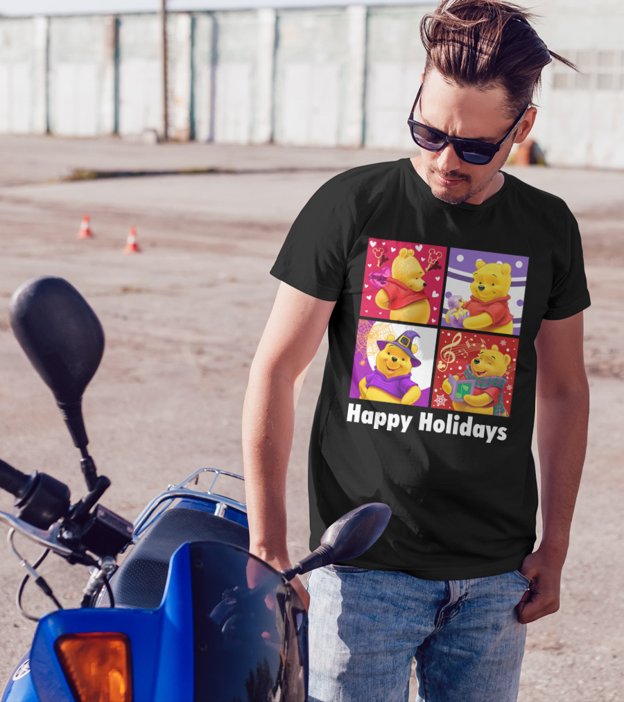 Happy Holidays Pooh Bear Festive Seasonal Celebrations T-Shirt