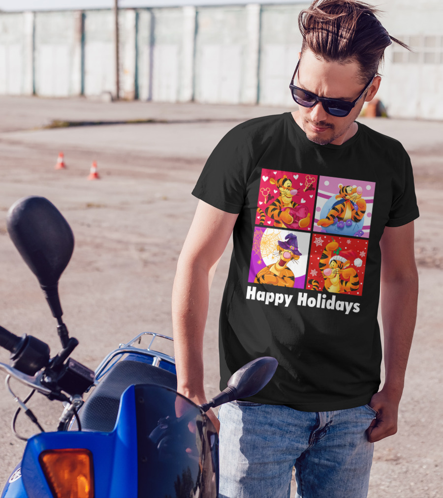 Happy Holidays Tigger Mickey Hearts Santa Halloween T-Shirt