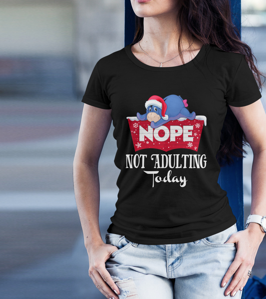 Eeyore Nope Not Adulting Today Holiday Santa Hat T-Shirt