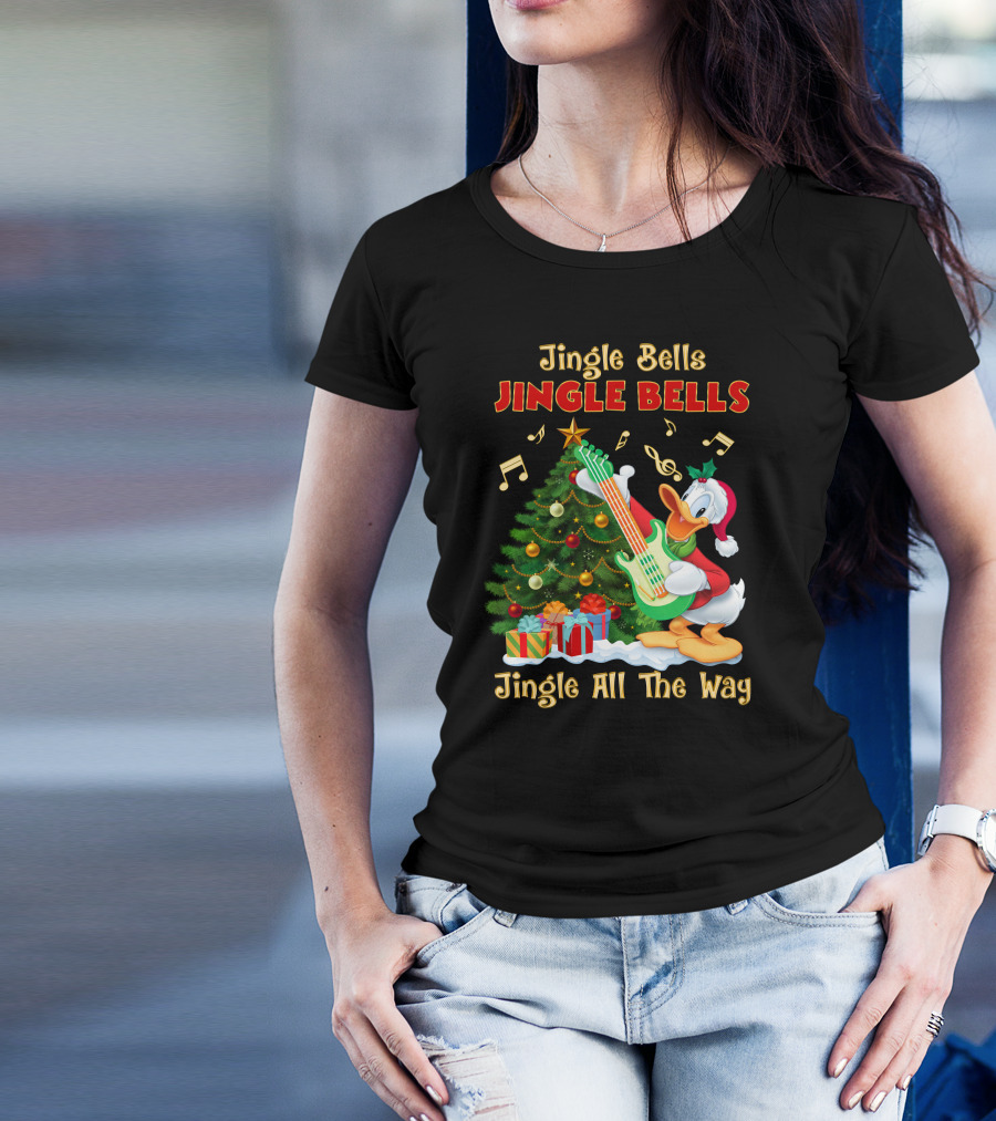 Jingle Bells Jingle All The Way Christmas Tree Donald Playing Guitar T-Shirt