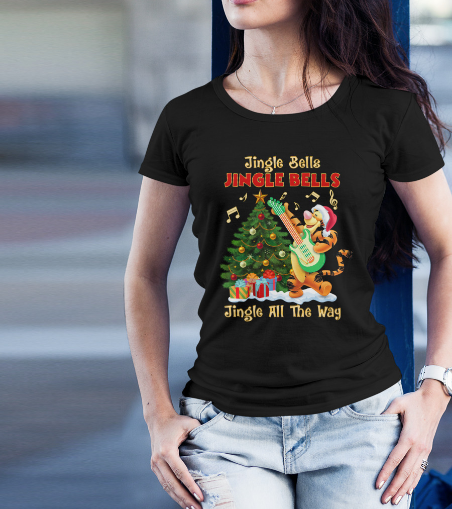 Tigger Jingle Bells Jingle All The Way Christmas Tree Guitar T-Shirt