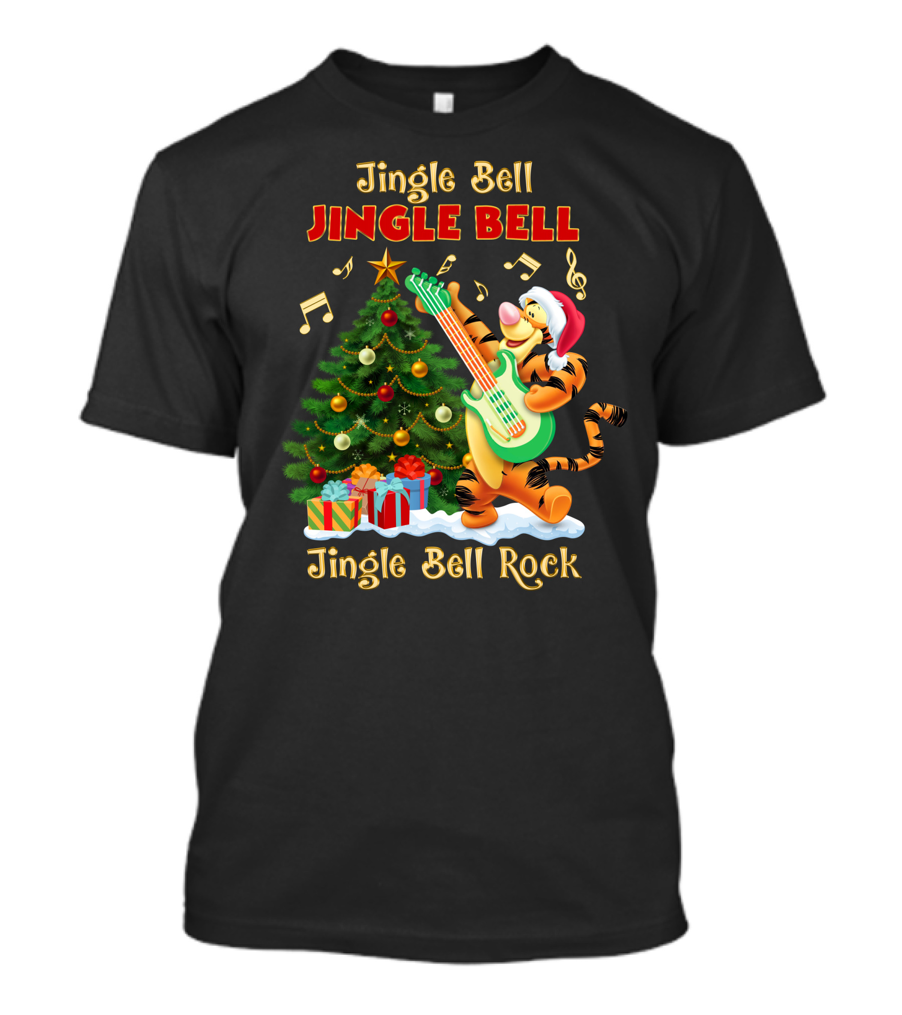 Jingle Bell Jingle Bell Rock Tigger Christmas Tree Guitar Holiday T-Shirt