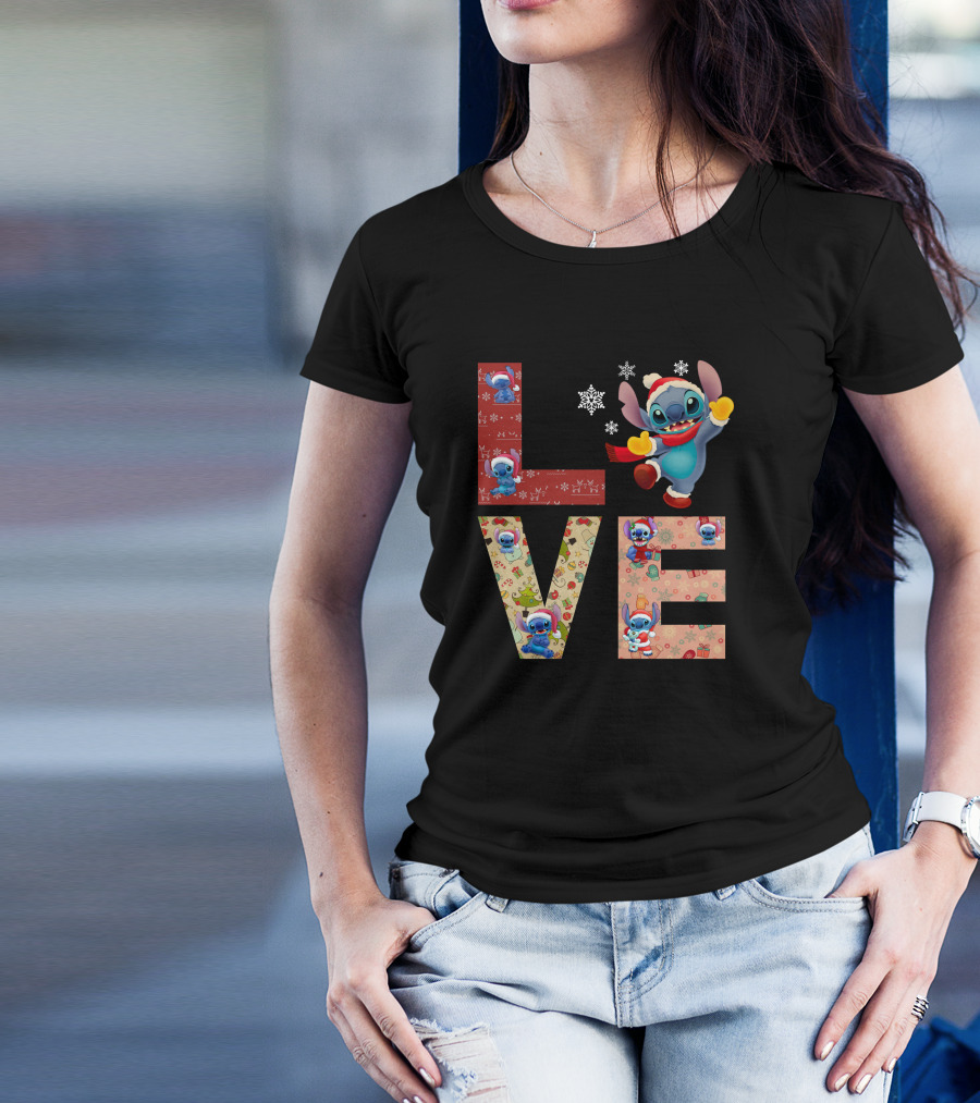 Stitch Love Christmas Holiday Snowflake Theme T-Shirt