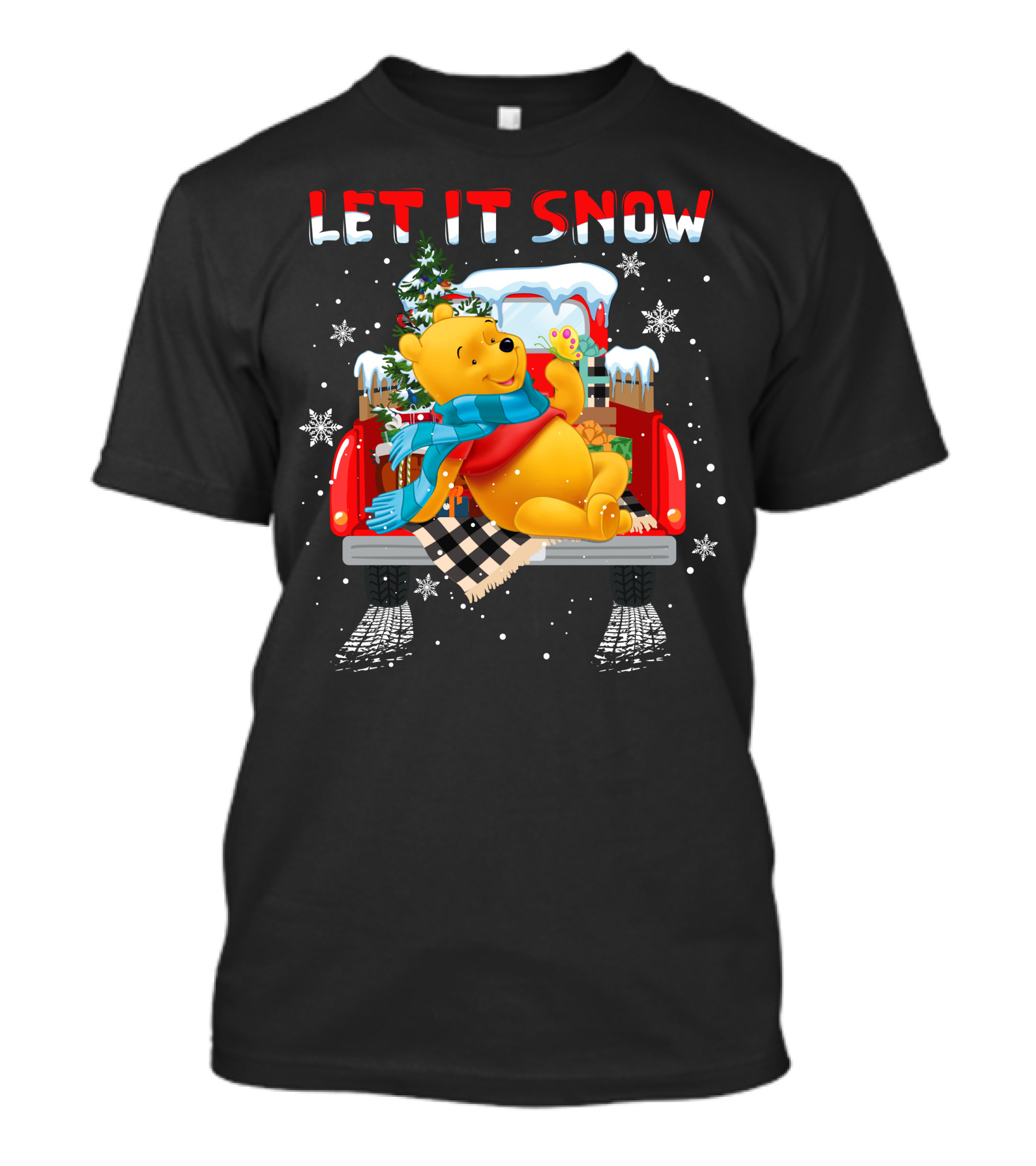 Let It Snow Pooh Winter Holiday Truck Scene T-Shirt