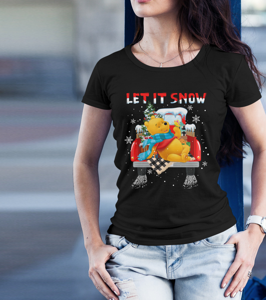 Let It Snow Pooh Winter Holiday Truck Scene T-Shirt
