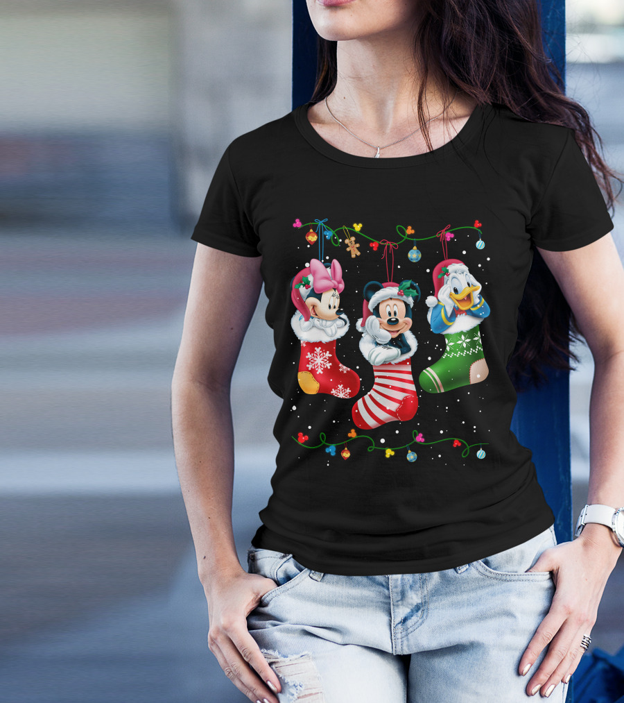 Mickey Minnie Donald Christmas Stockings T-Shirt