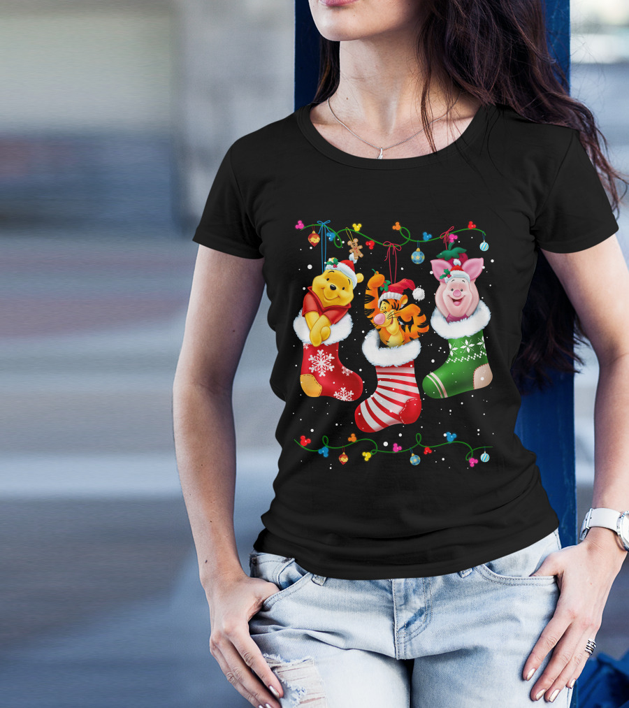 Pooh Tigger Piglet Christmas Stockings Holiday Cheer T-Shirt