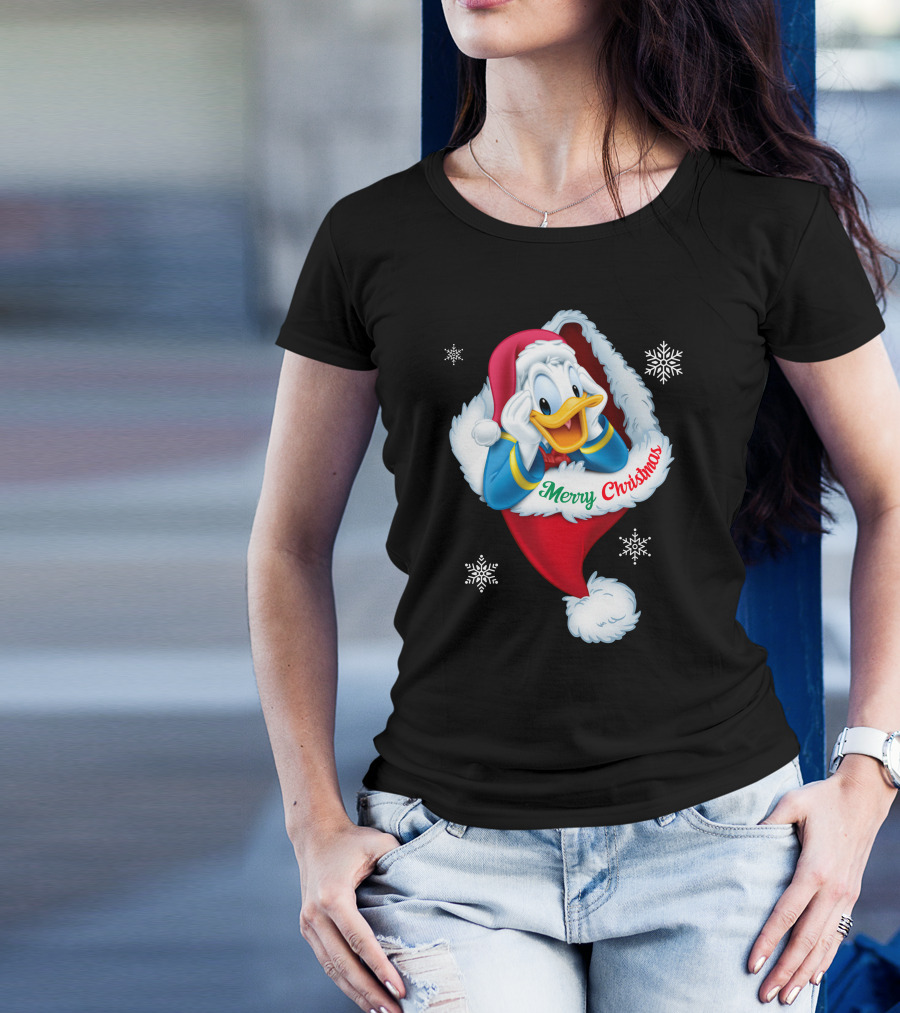 Donald Merry Christmas Snowflakes Santa Hat T-Shirt