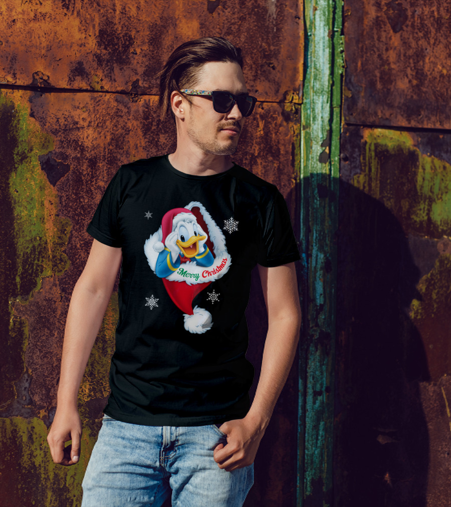 Donald Merry Christmas Snowflakes Santa Hat T-Shirt