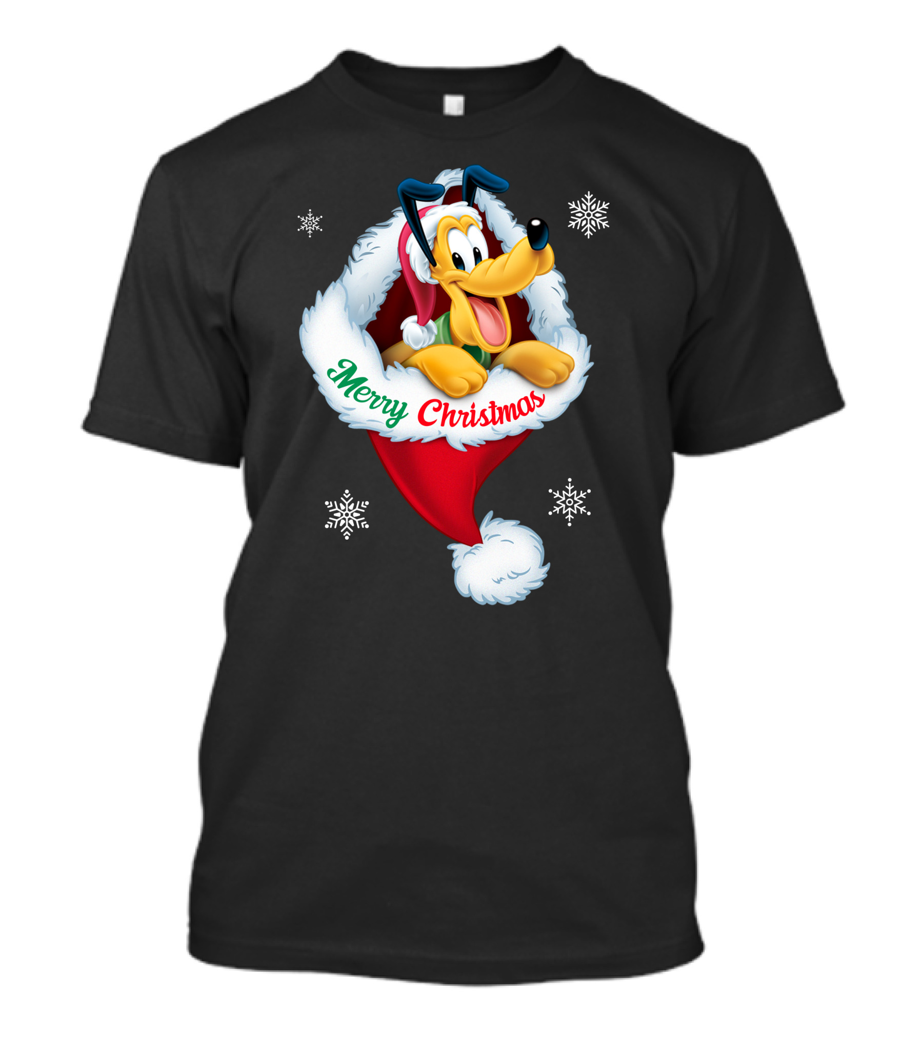 Merry Christmas Pluto Santa Hat Snowflakes T-Shirt