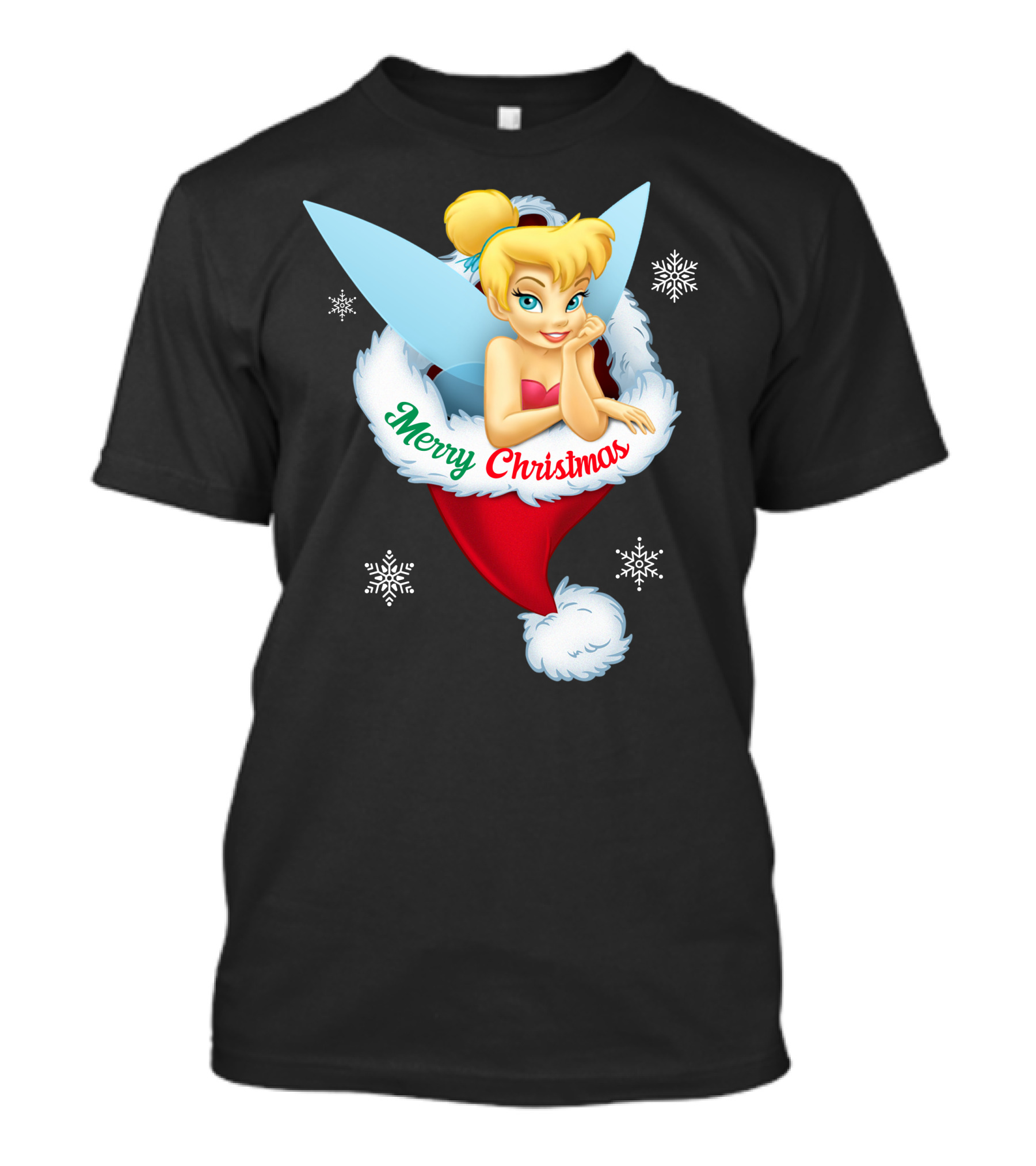 Tinkerbell Merry Christmas Santa Hat Snowflakes T-Shirt