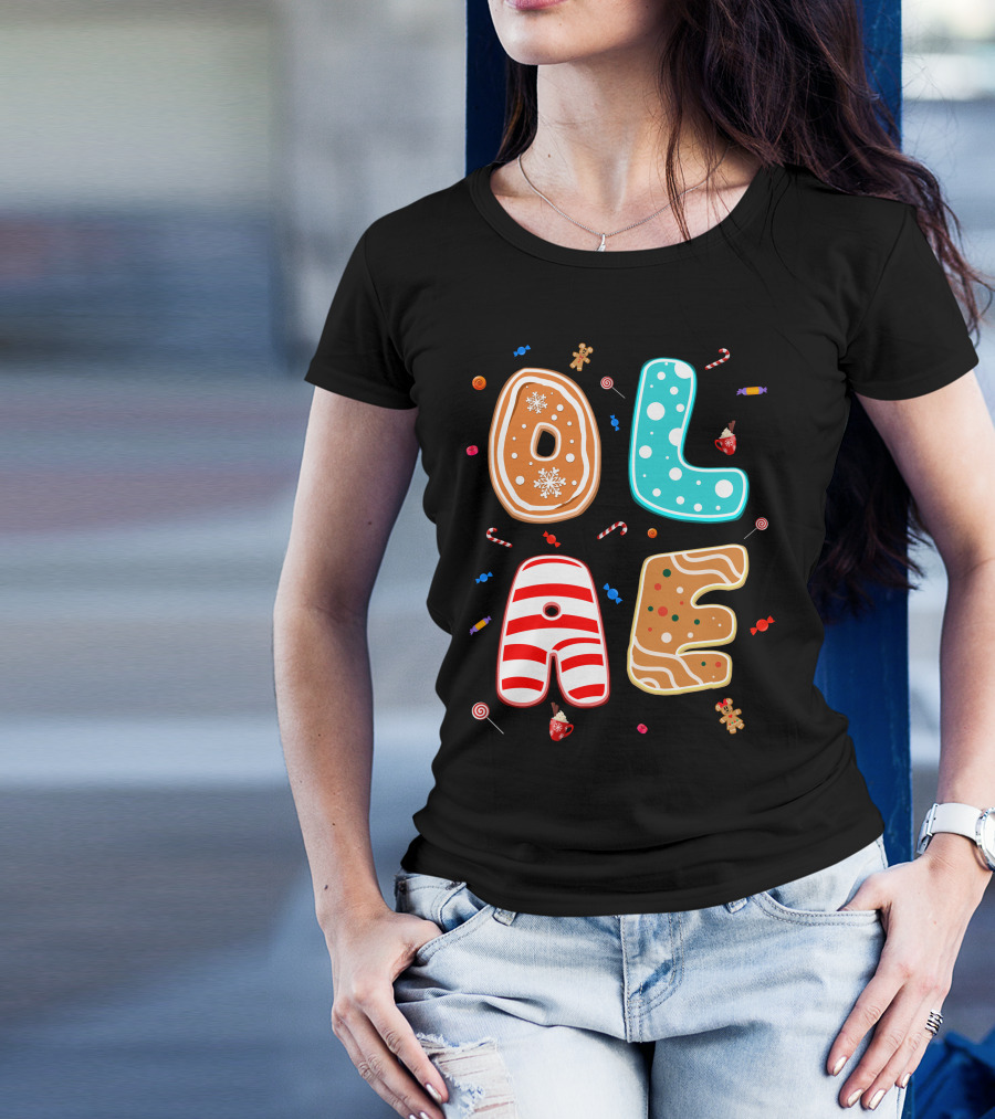 Olaf Gingerbread Candy Christmas Letters T-Shirt