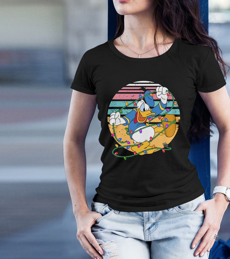 Donald Duck Tangled In Christmas Lights Vintage Style T-Shirt