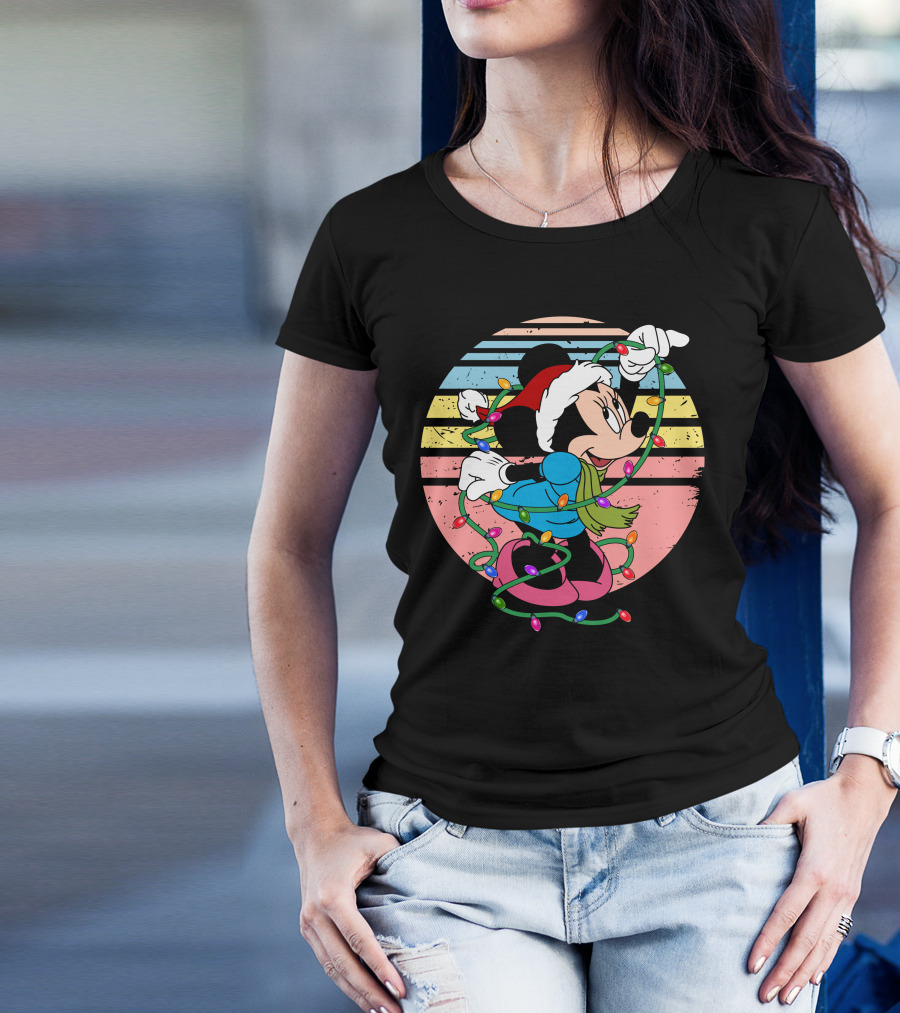 Retro Minnie Mouse Christmas Lights Holiday Season T-Shirt