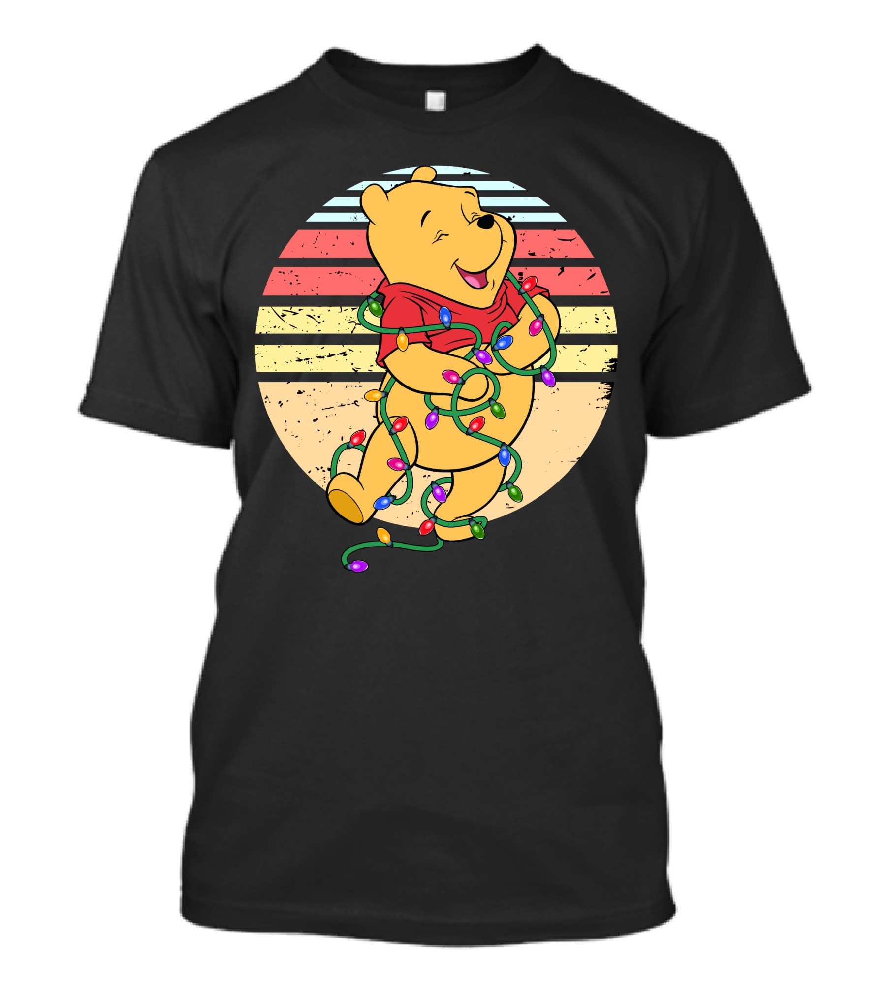 Winnie The Pooh Retro Christmas Lights Vintage Style T-Shirt