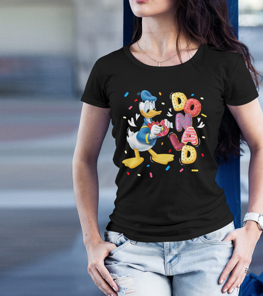 Donald Duck With Colorful Donut Letters And Sprinkles T-Shirt