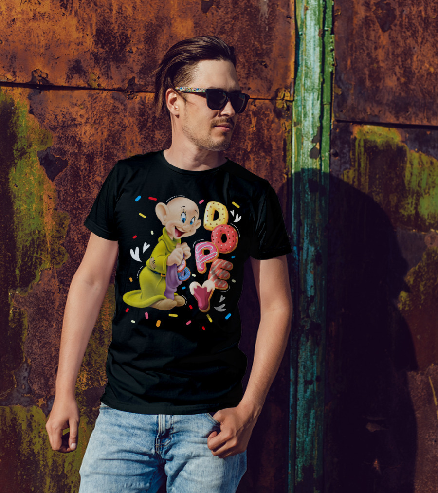 Dopey Disney Character With Colorful Donut Sprinkle Letters T-Shirt
