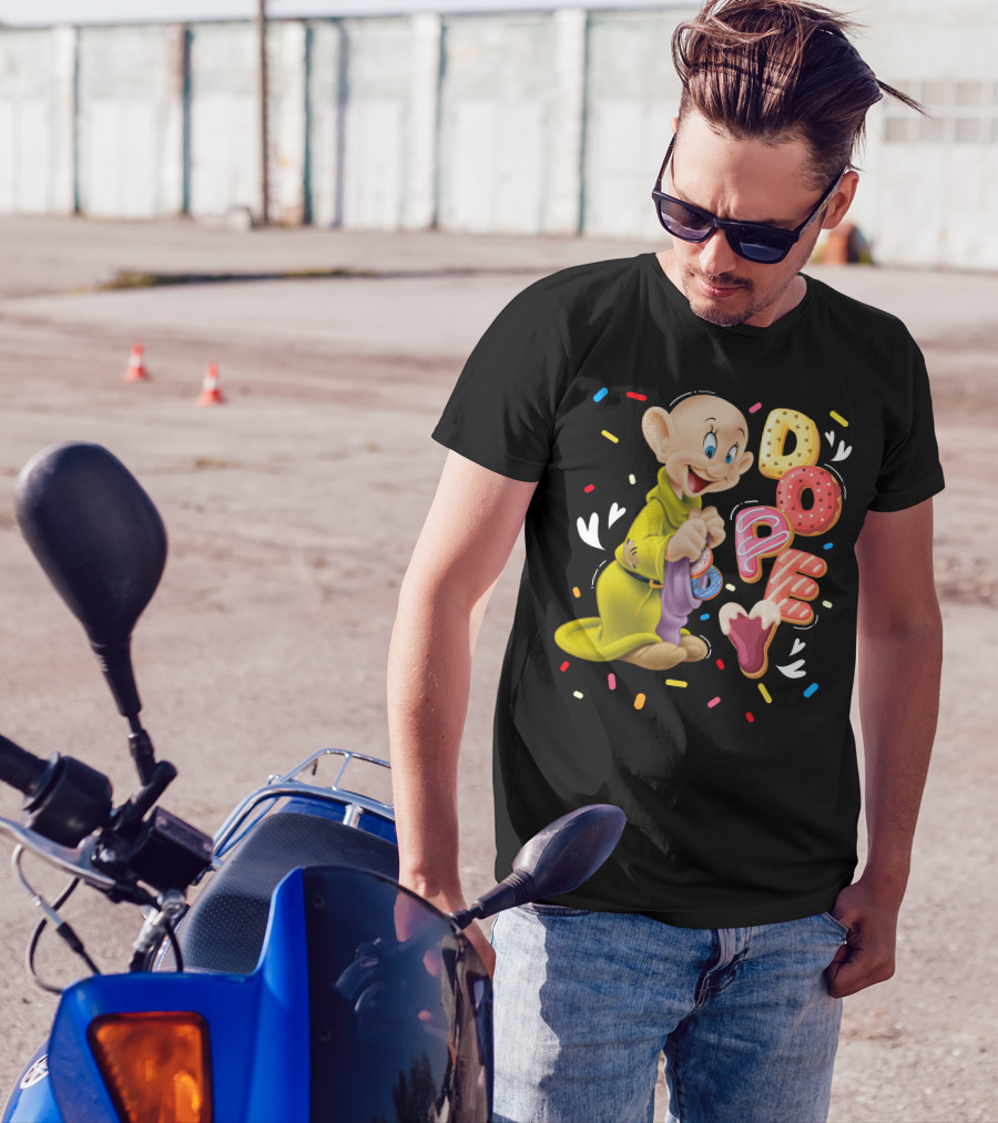 Dopey Disney Character With Colorful Donut Sprinkle Letters T-Shirt