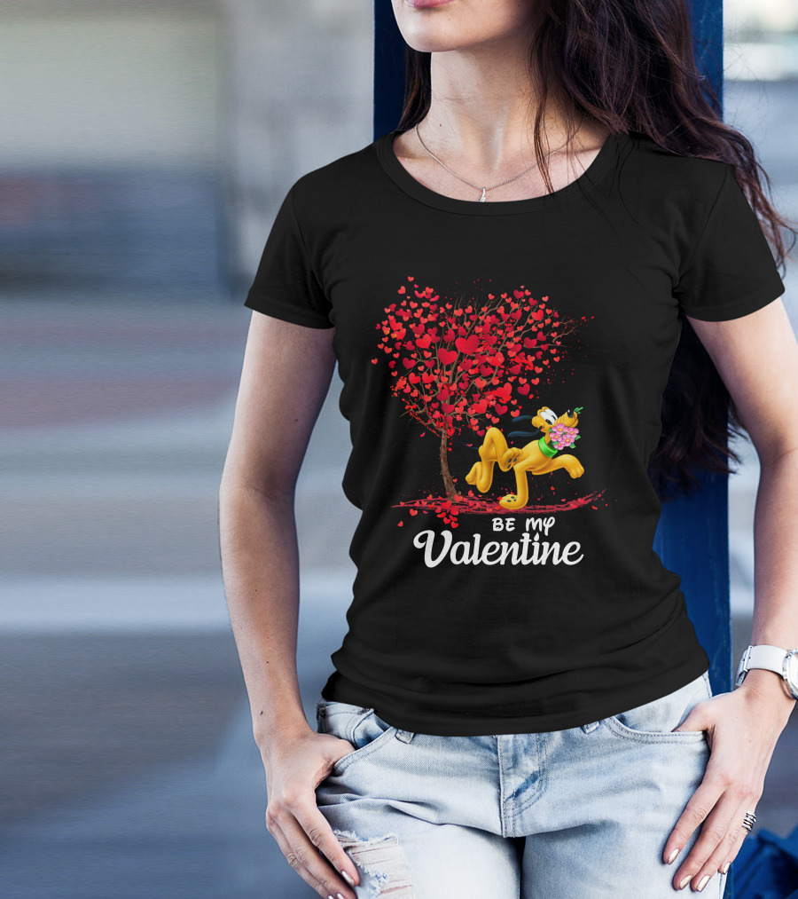 Pluto Be My Valentine Heart Tree Flowers T-Shirt