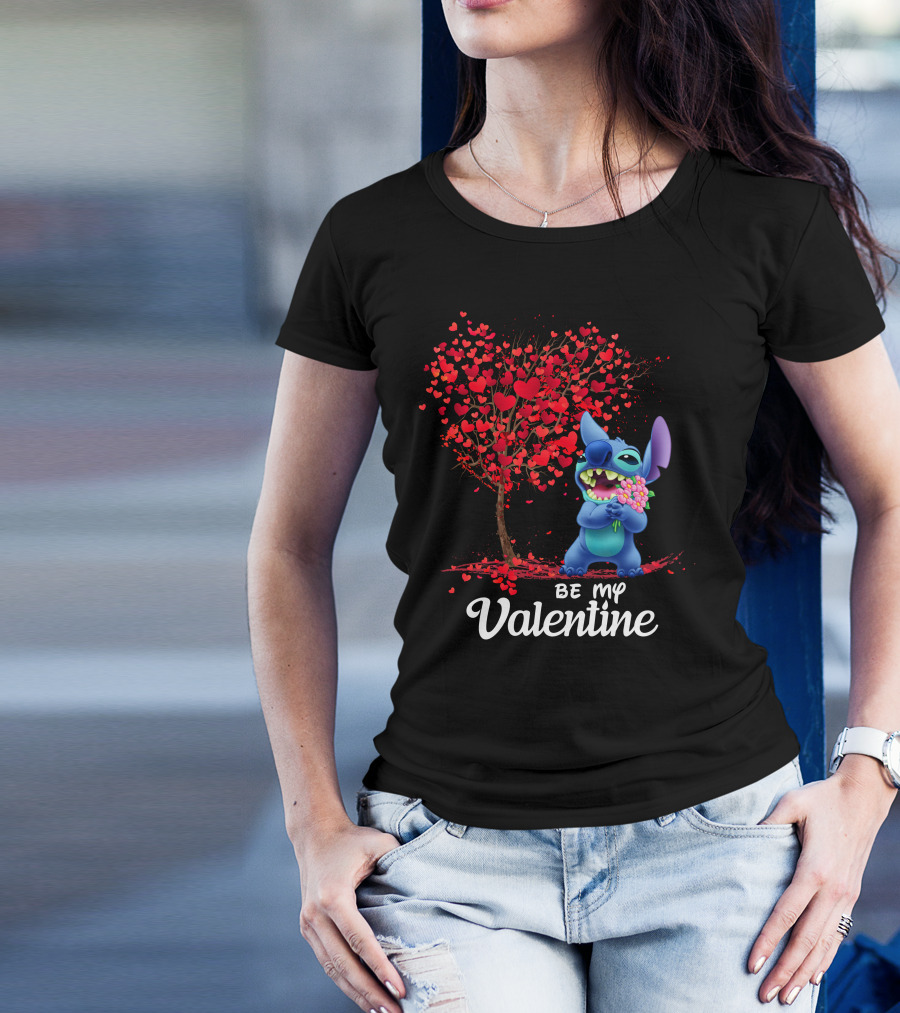 Lilo And Stitch Be My Valentine Heart Tree T-Shirt