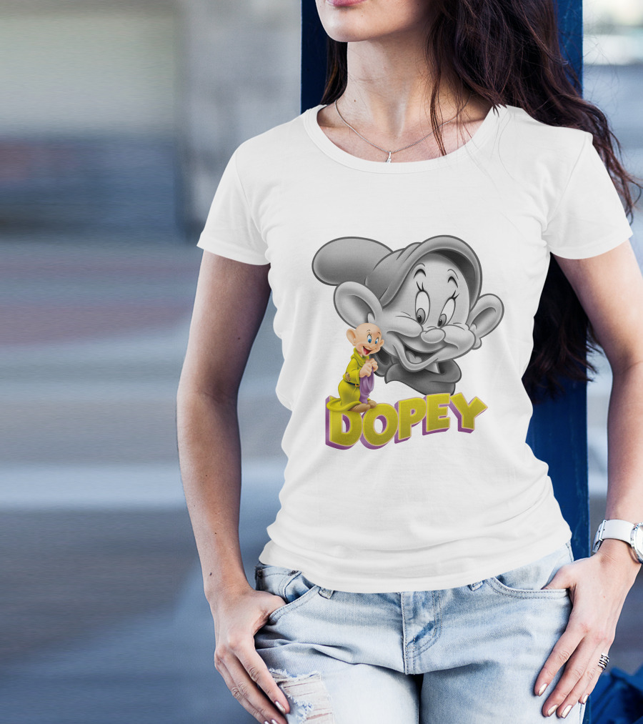 Dopey Disney Character With Cartoon Classic Style T-Shirt