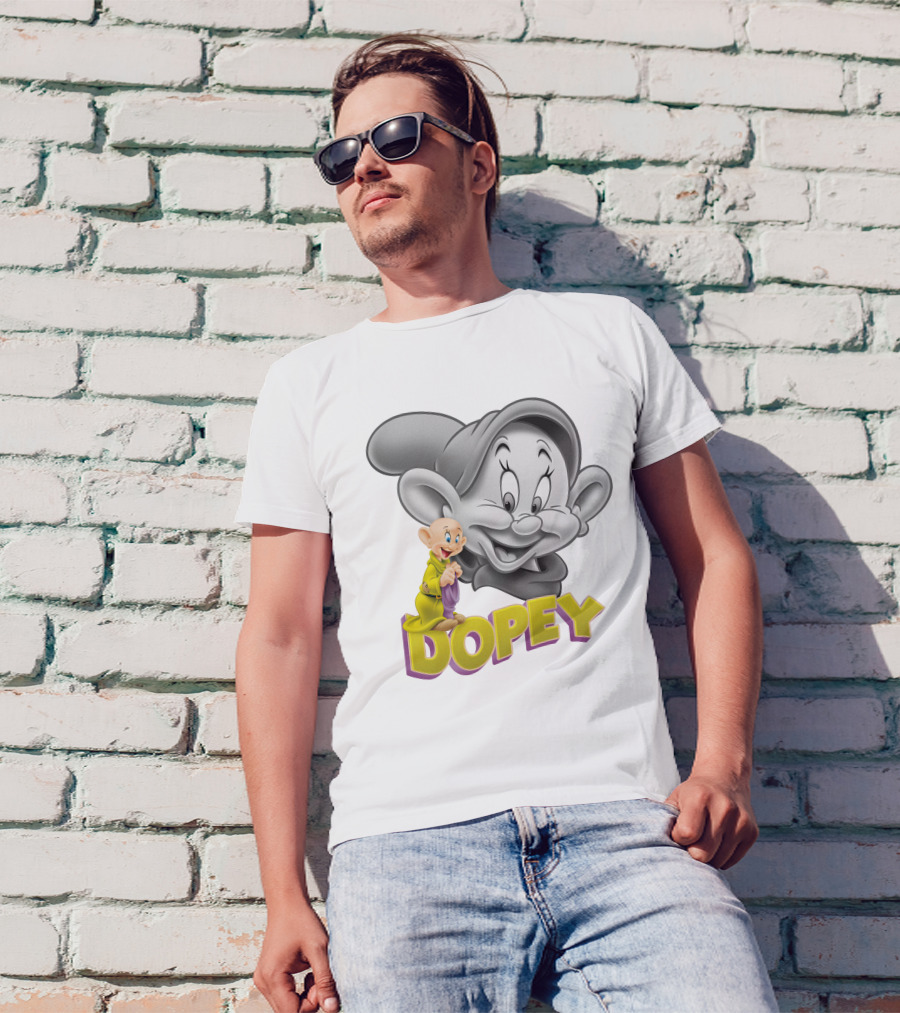 Dopey Disney Character With Cartoon Classic Style T-Shirt