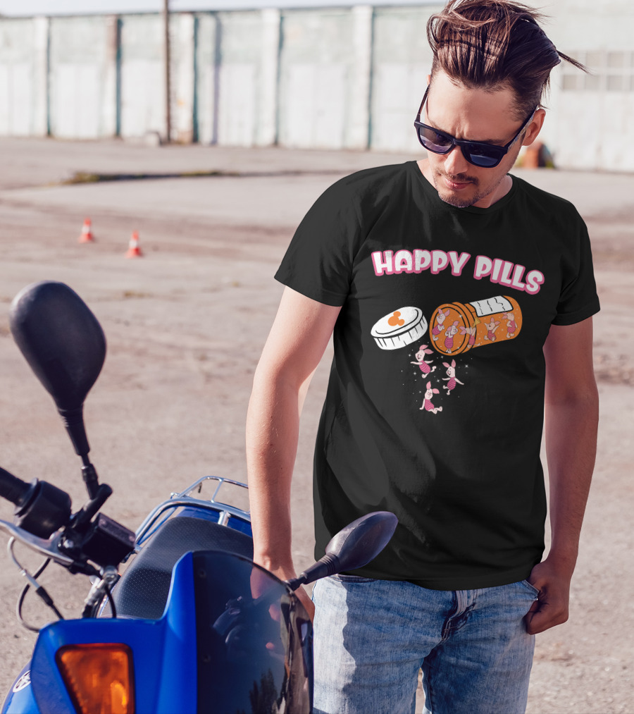 HAPPY PILLS Piglet Characters In Prescription Bottle T-Shirt