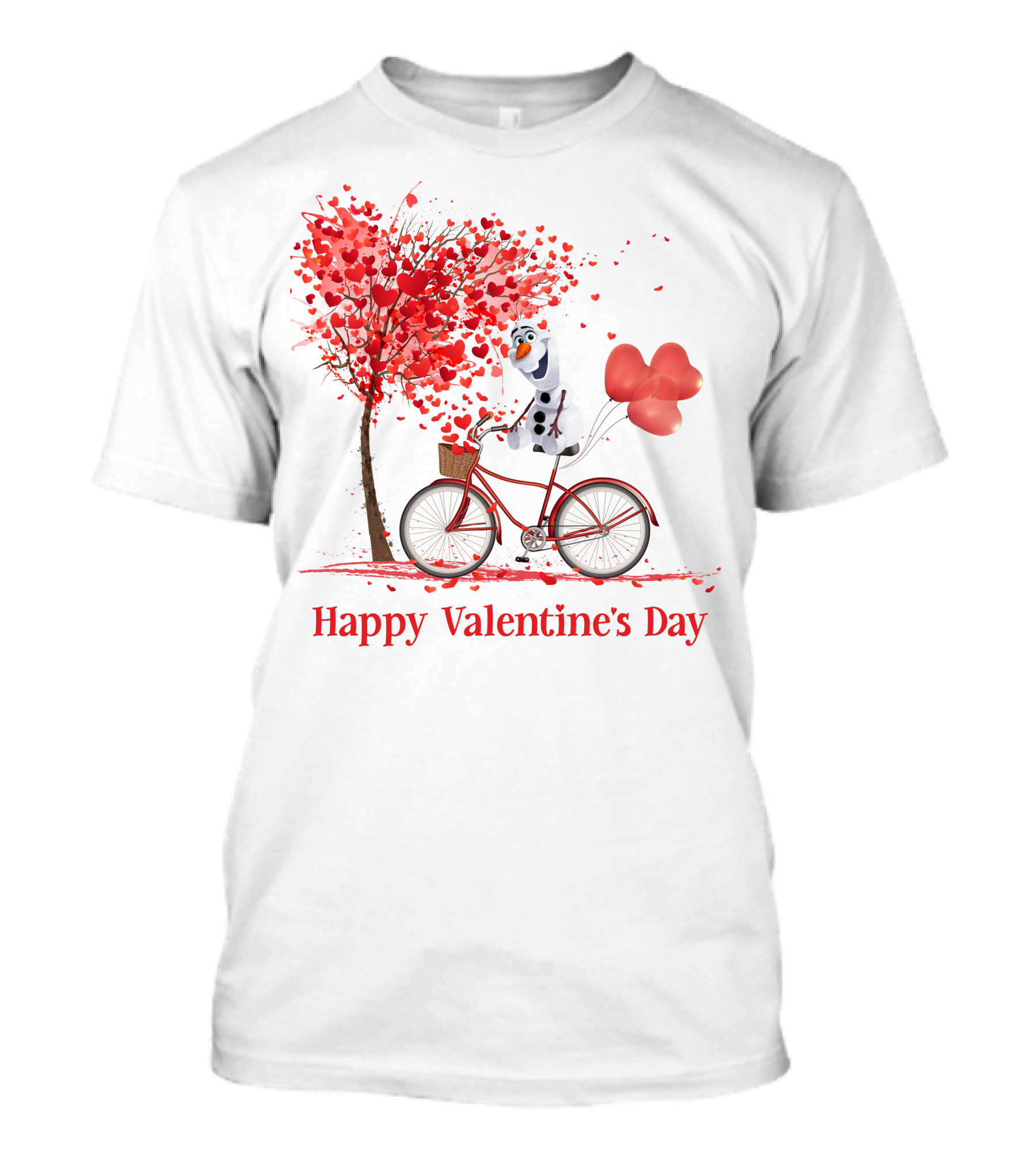 OL Valentine Happy Valentine's Day Olaf Bicycle Hearts Tree T-Shirt