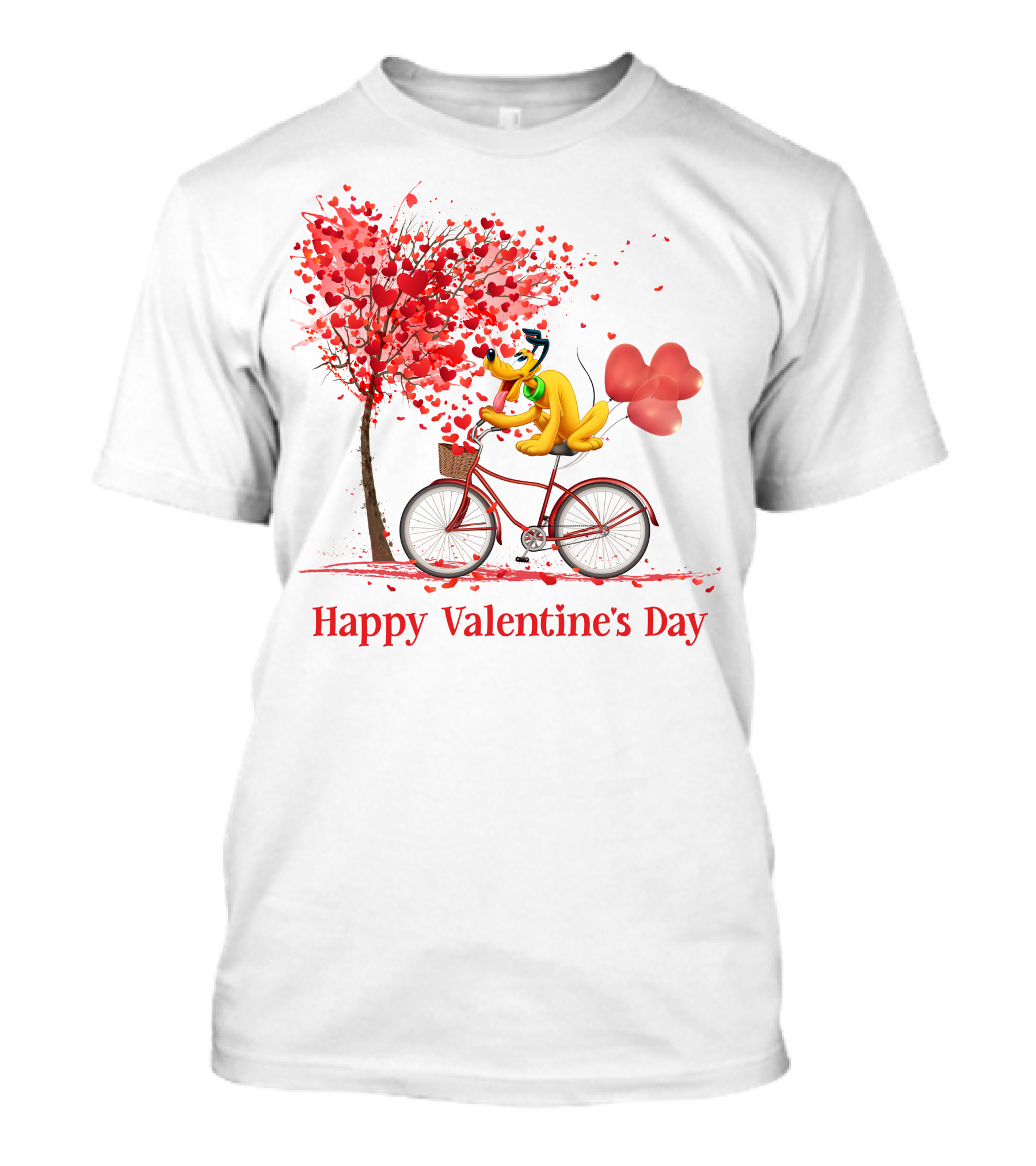 Happy Valentine's Day Bicycle With Hearts And Tree T-Shirt