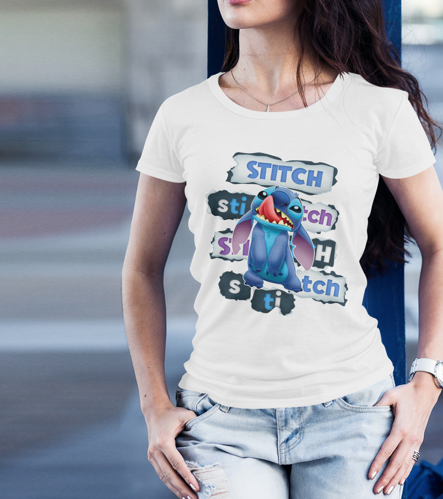 Stitch Blue Alien Character Multiple Text Styles T-Shirt