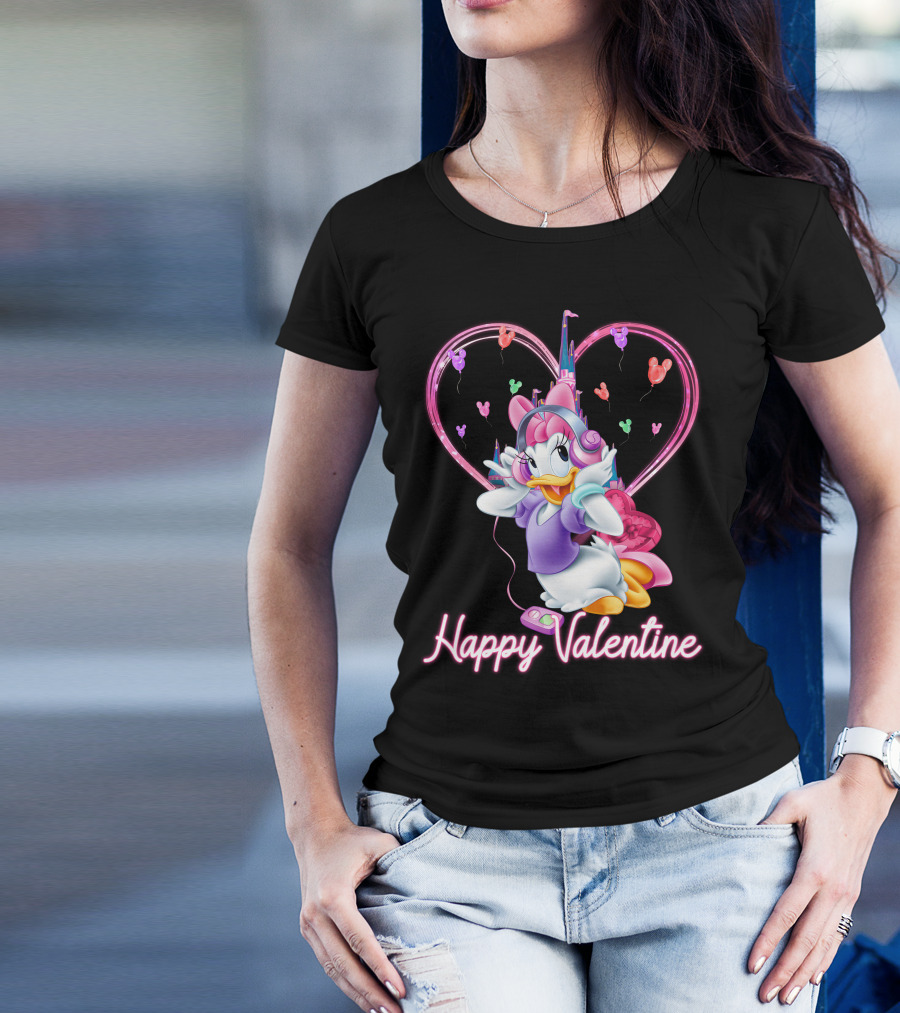 Daisy Duck Happy Valentine Balloons Castle Headphones T-Shirt