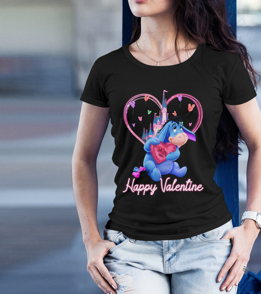 Eeyore Happy Valentine With Heart And Castle T-Shirt