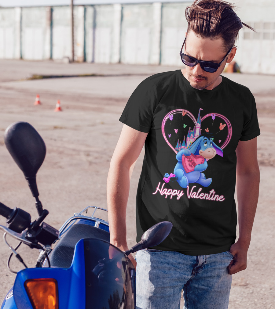 Eeyore Happy Valentine With Heart And Castle T-Shirt