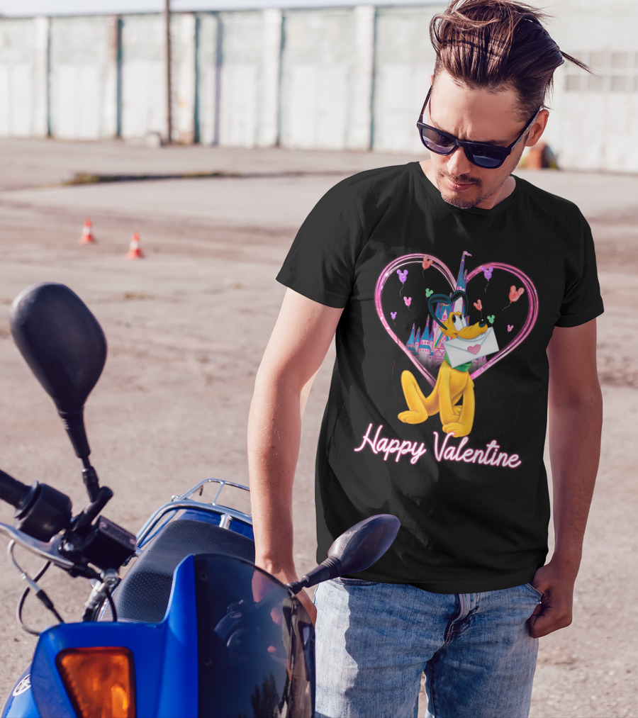 Happy Valentine Pluto Letter Heart Balloons Castle T-Shirt