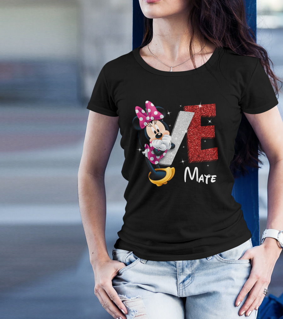 Minnie Mate Love Sparkle Bow And E Glitter T-Shirt