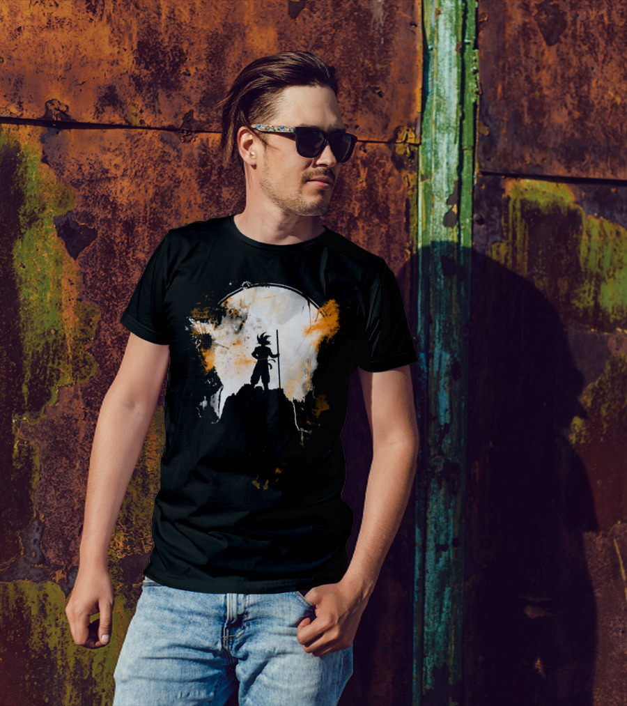 Grunge Moon Hero Dragon Warrior Silhouette Lunar Burst T-Shirt
