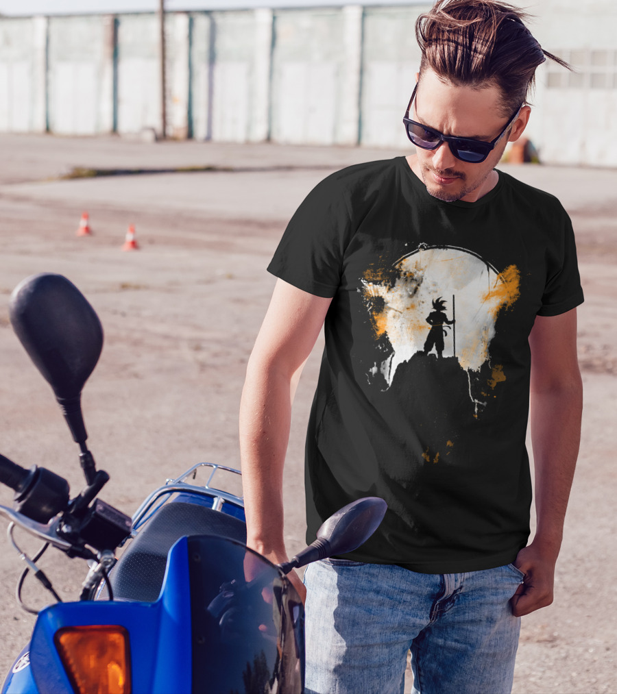 Grunge Moon Hero Dragon Warrior Silhouette Lunar Burst T-Shirt