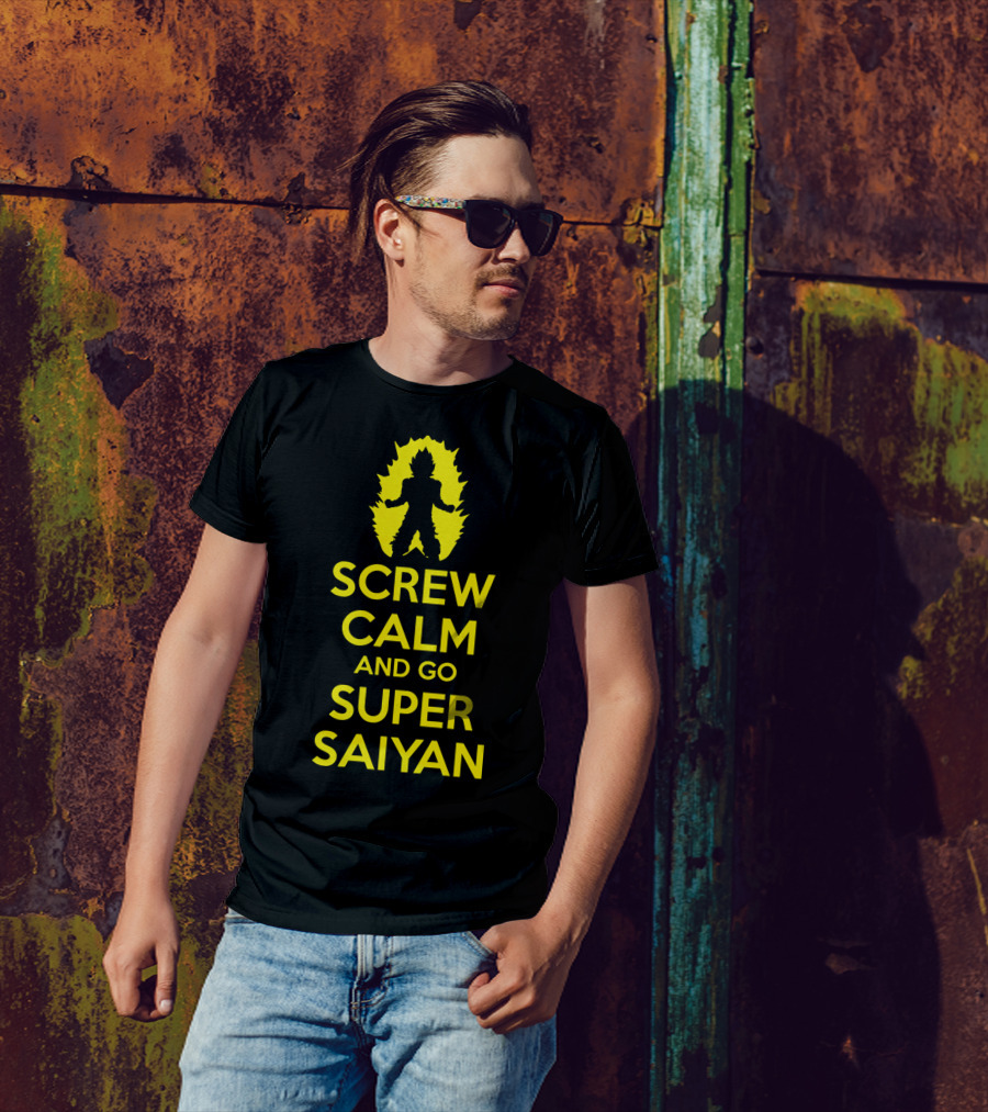 Screw Calm And Go Super Saiyan Silhouette Yellow Aura T-Shirt