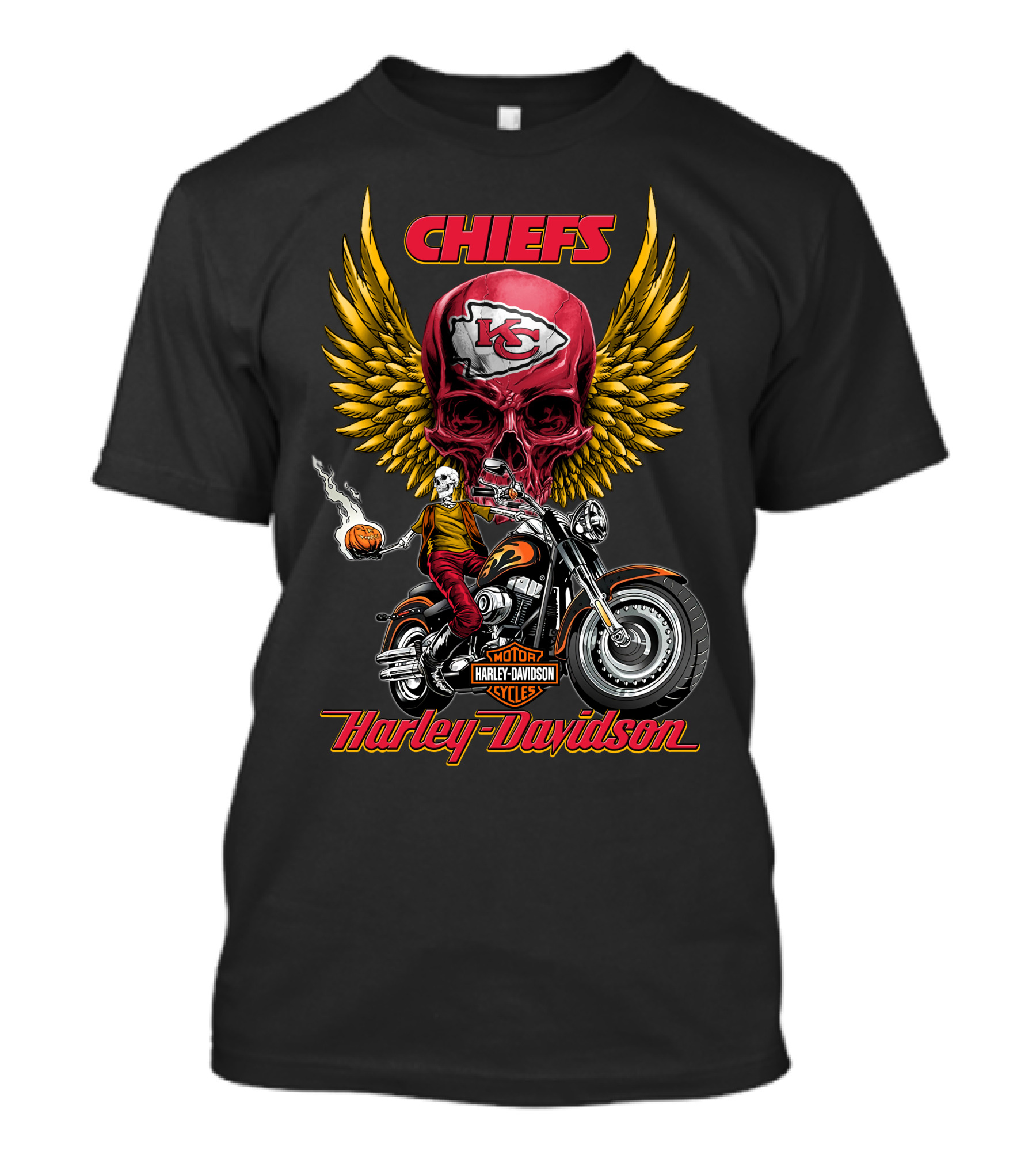 Chiefs Kansas City Harley Davidson Motorcycles Nfl Skulls Wings Rider T-Shirt