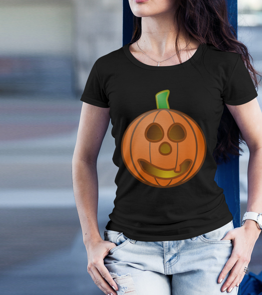 Pumpkin With Smile Emoji Icon Halloween Face T-Shirt