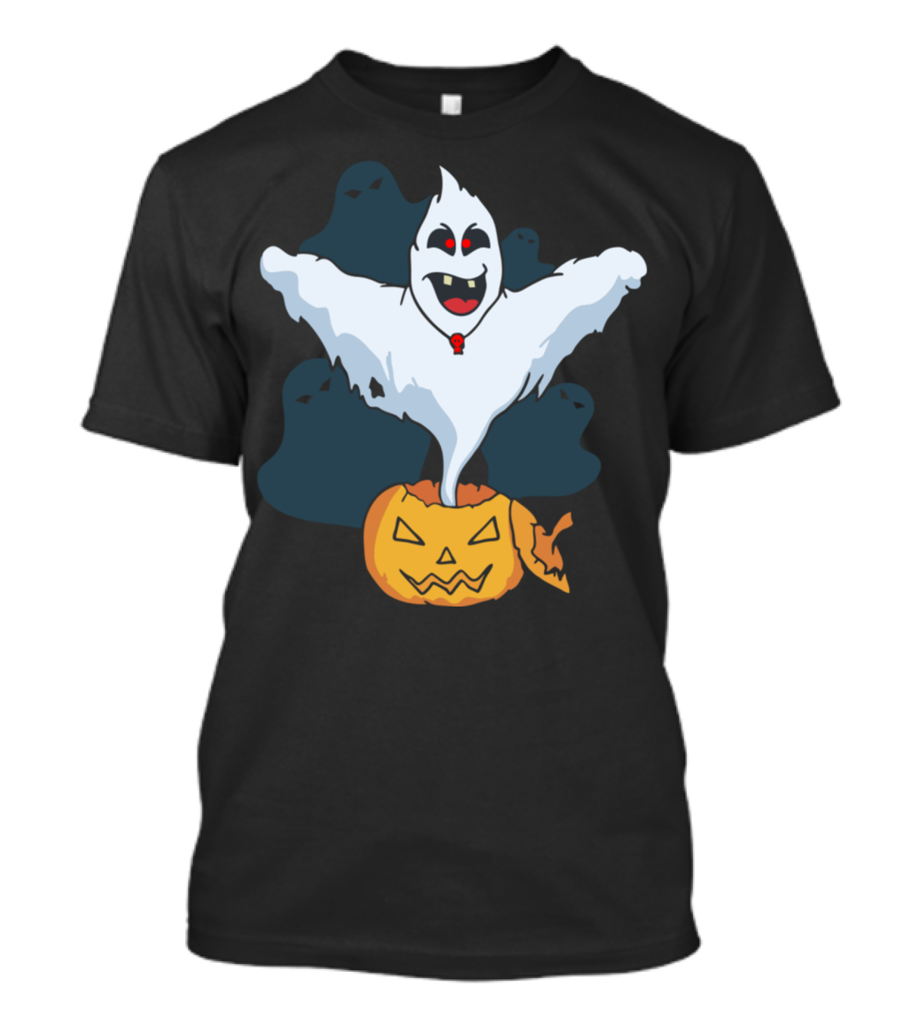 Ghost Rising From Pumpkin With Halloween Jack O'Lantern And Spooky Faces T-Shirt