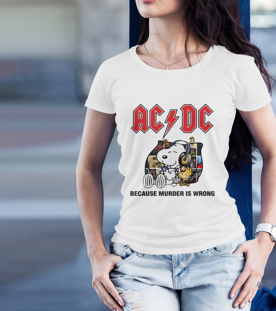 AC DC Snoopy Woodstock Because Murder Is Wrong T-Shirt