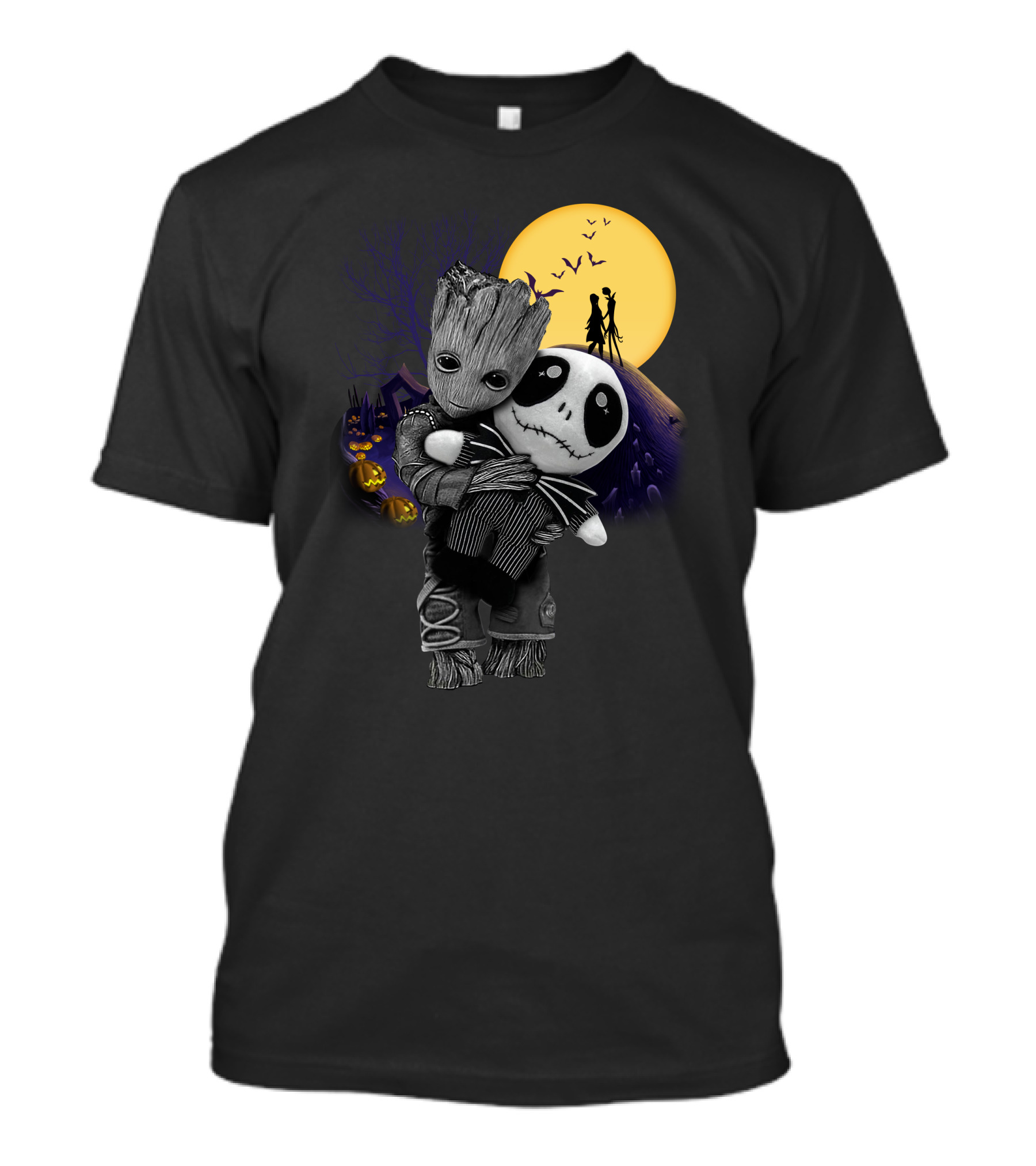 Groot Hug Jack Skellington Halloween Night T-Shirt