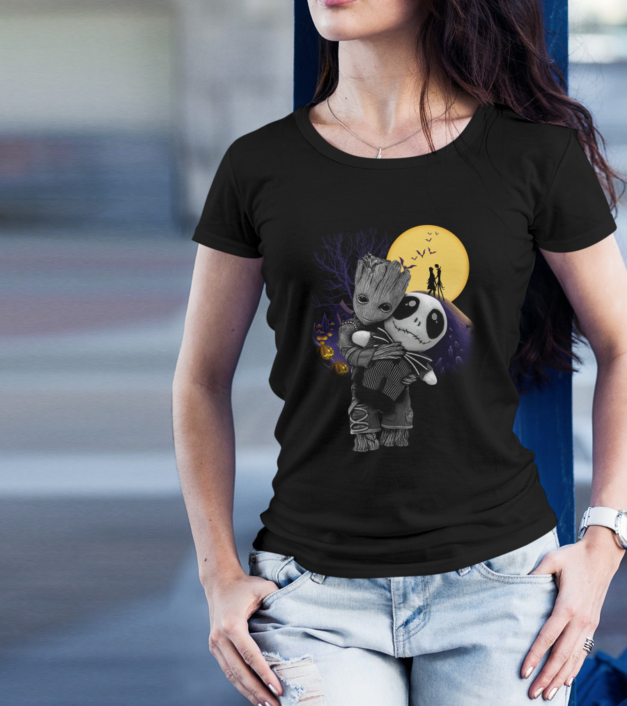 Groot Hug Jack Skellington Halloween Night T-Shirt