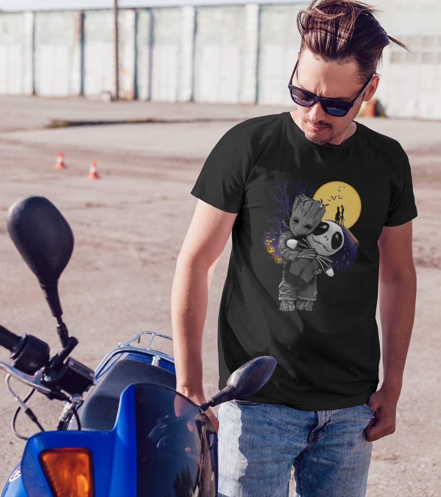 Groot Hug Jack Skellington Halloween Night T-Shirt