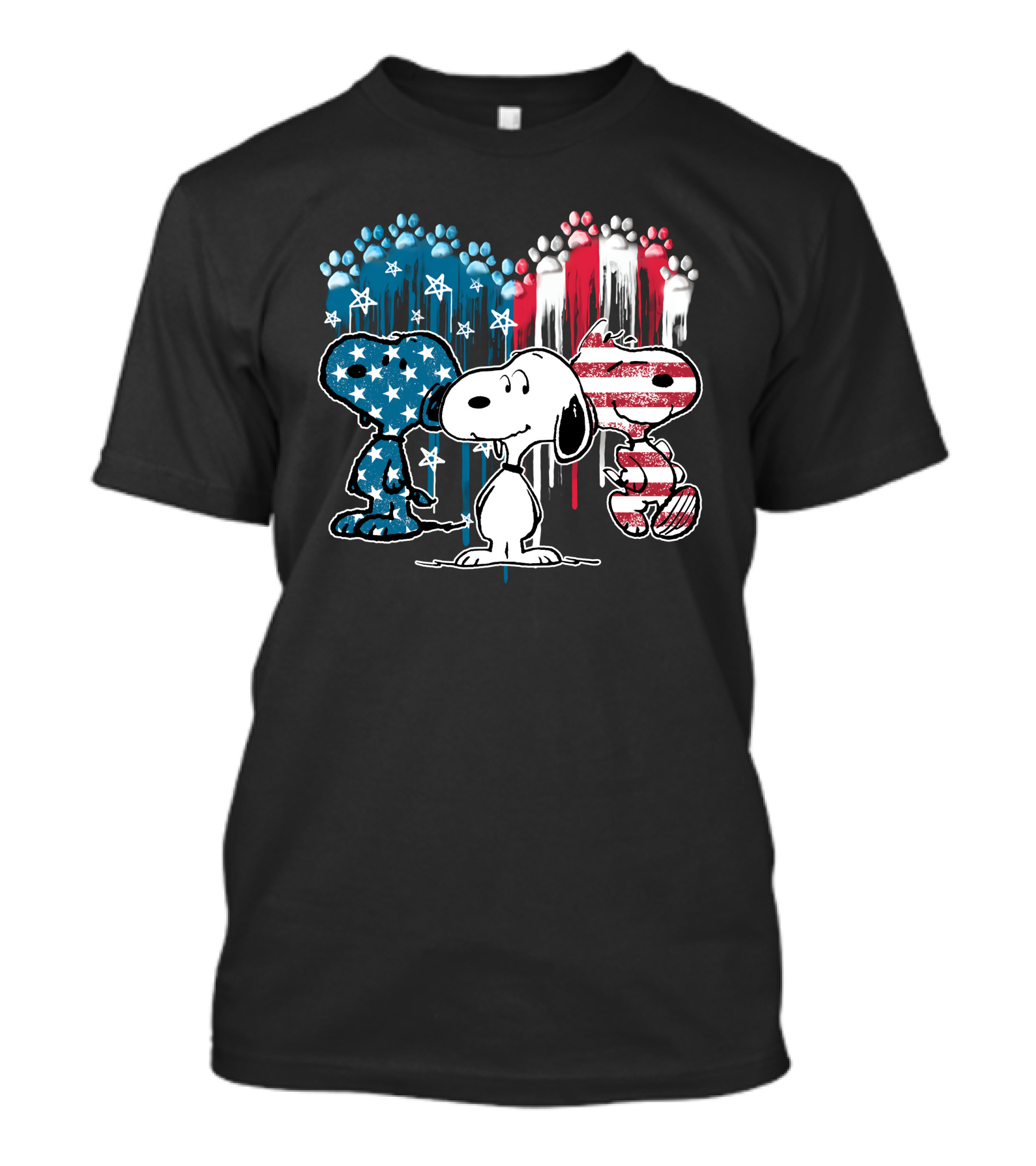 Snoopy Trio American Flag Stars Stripes Footprints T-Shirt