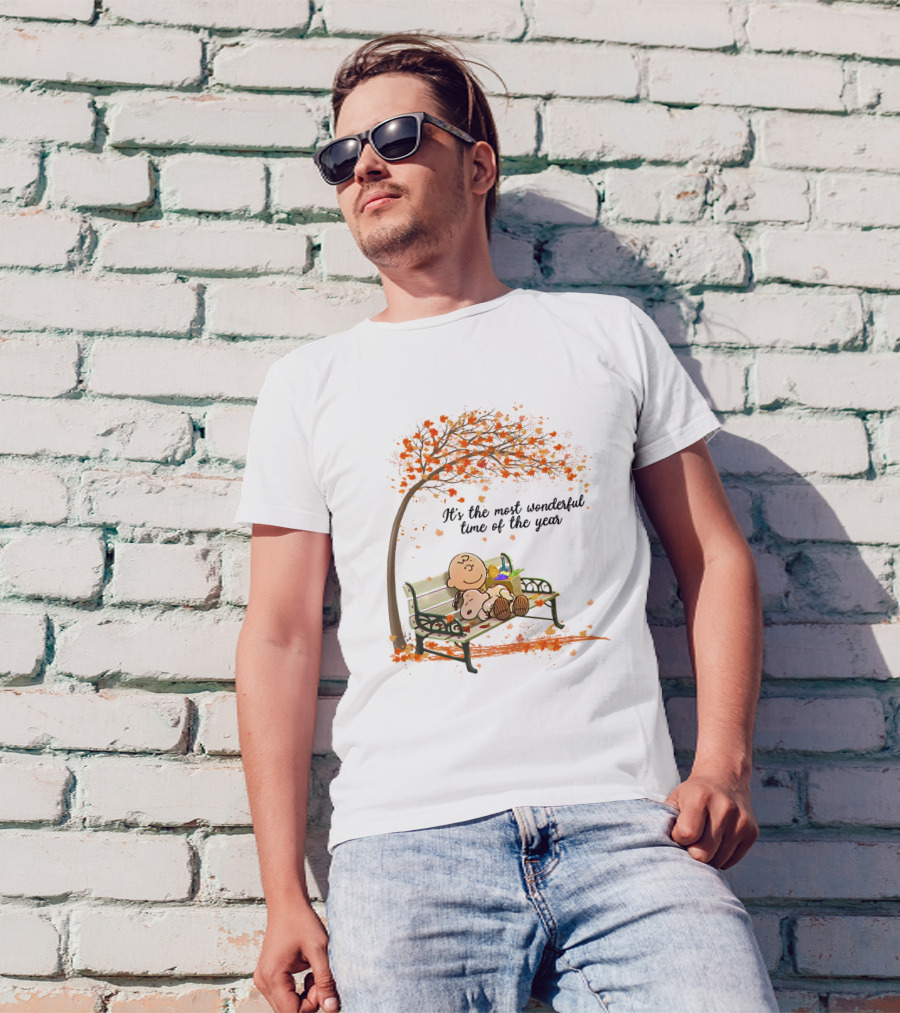 It's The Most Wonderful Time Of The Year Autumn Leaves Bench Scene T-Shirt