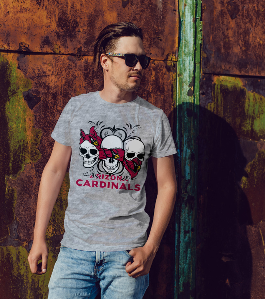 Arizona Cardinals Three Skulls Bandana T-Shirt