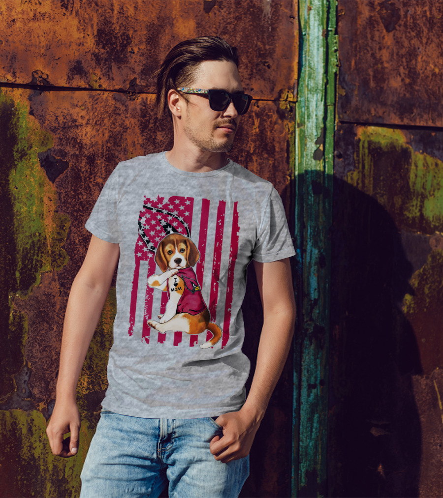 Beagle With Arizona Cardinals Tattoo And American Flag Background T-Shirt