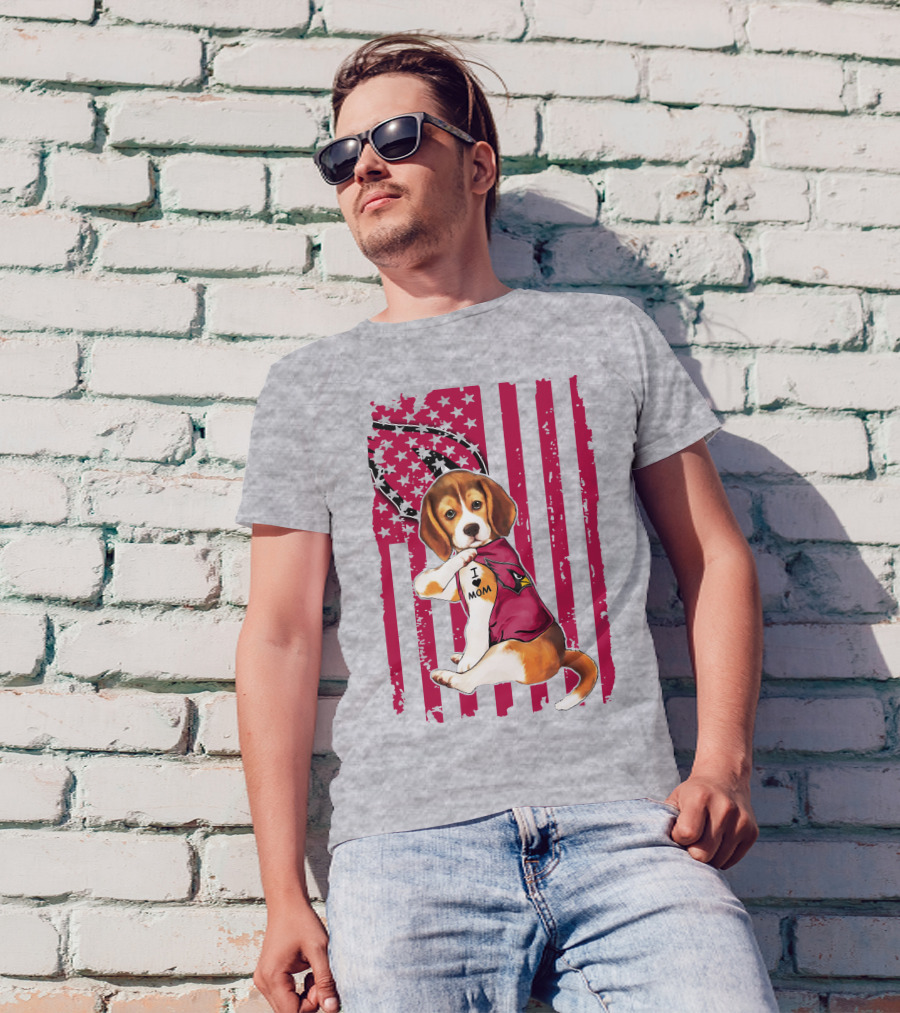 Beagle With Arizona Cardinals Tattoo And American Flag Background T-Shirt
